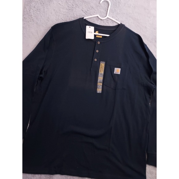 NEW Carhartt Shirt Mens Extra Large Navy Henley Heavyweight Pocket Tee XL FADED - Picture 1 of 10